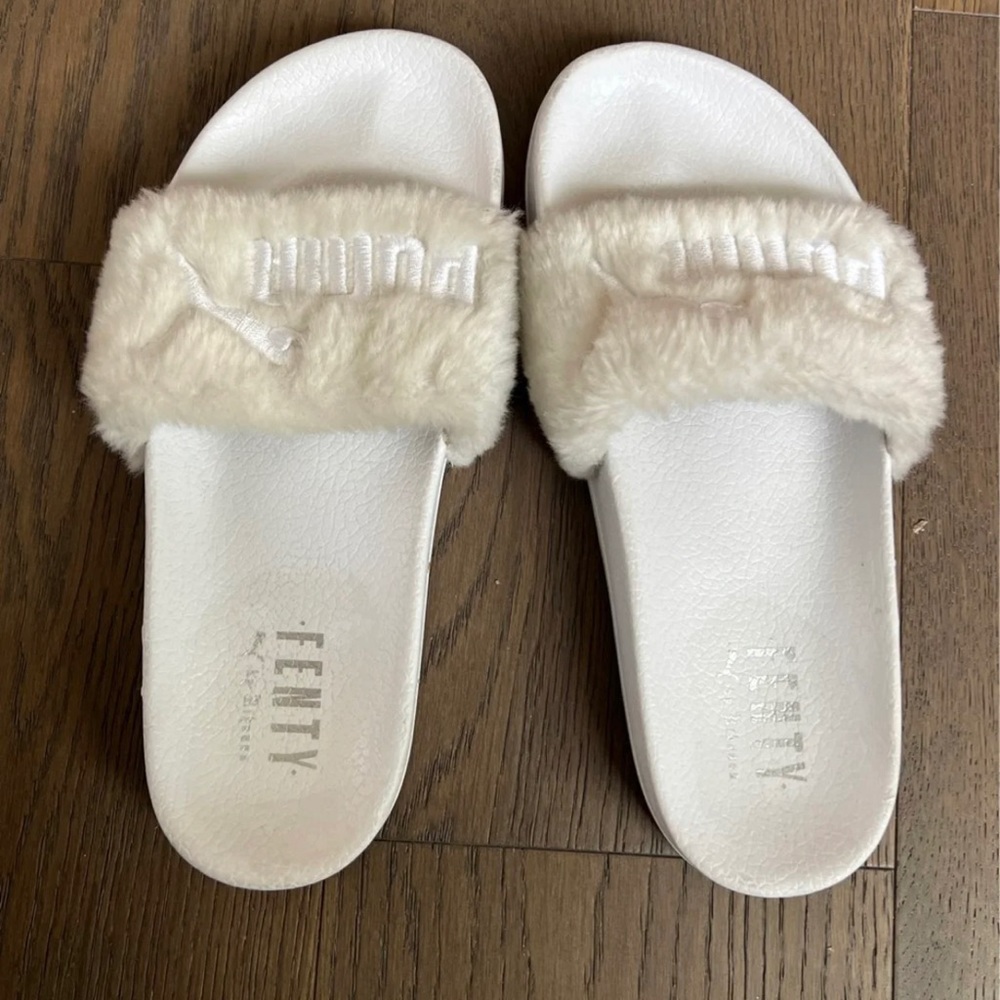 White Fenty Puma slides
